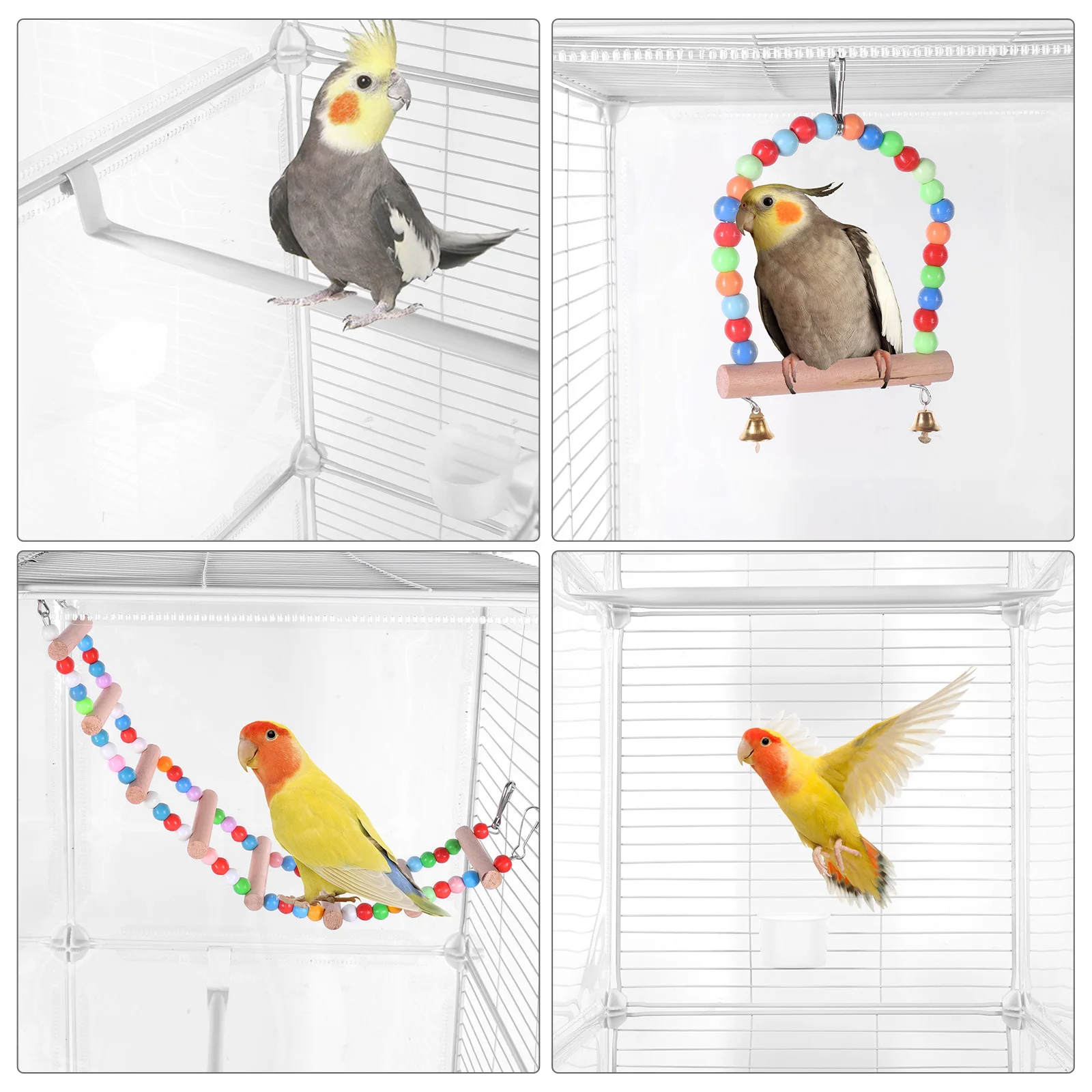 Oversized Bird Cage with Rolling Stand Swing Ladder Anti-Clogging Feet Splash-Proof Luxury Villa for Parrot Cockatiel Myna Finch