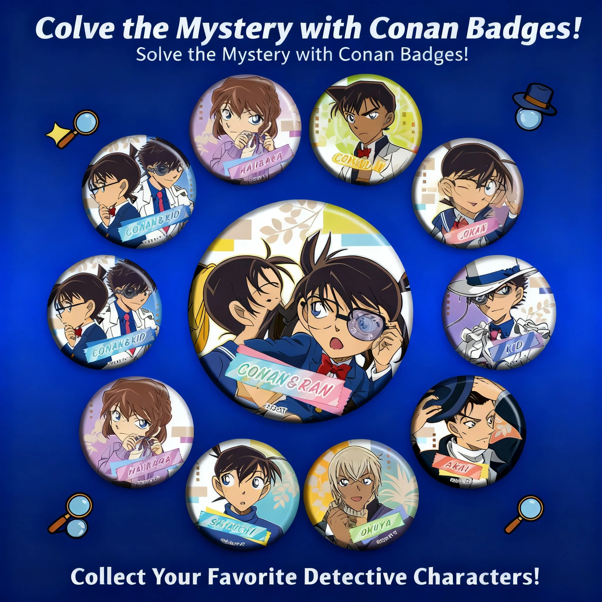 

Значок-брошь «Детектив Конан» (Кайто Кид) в стиле аниме, версия O, 2D, аксессуар для косплея, декоративный постер, коллекционный товар
