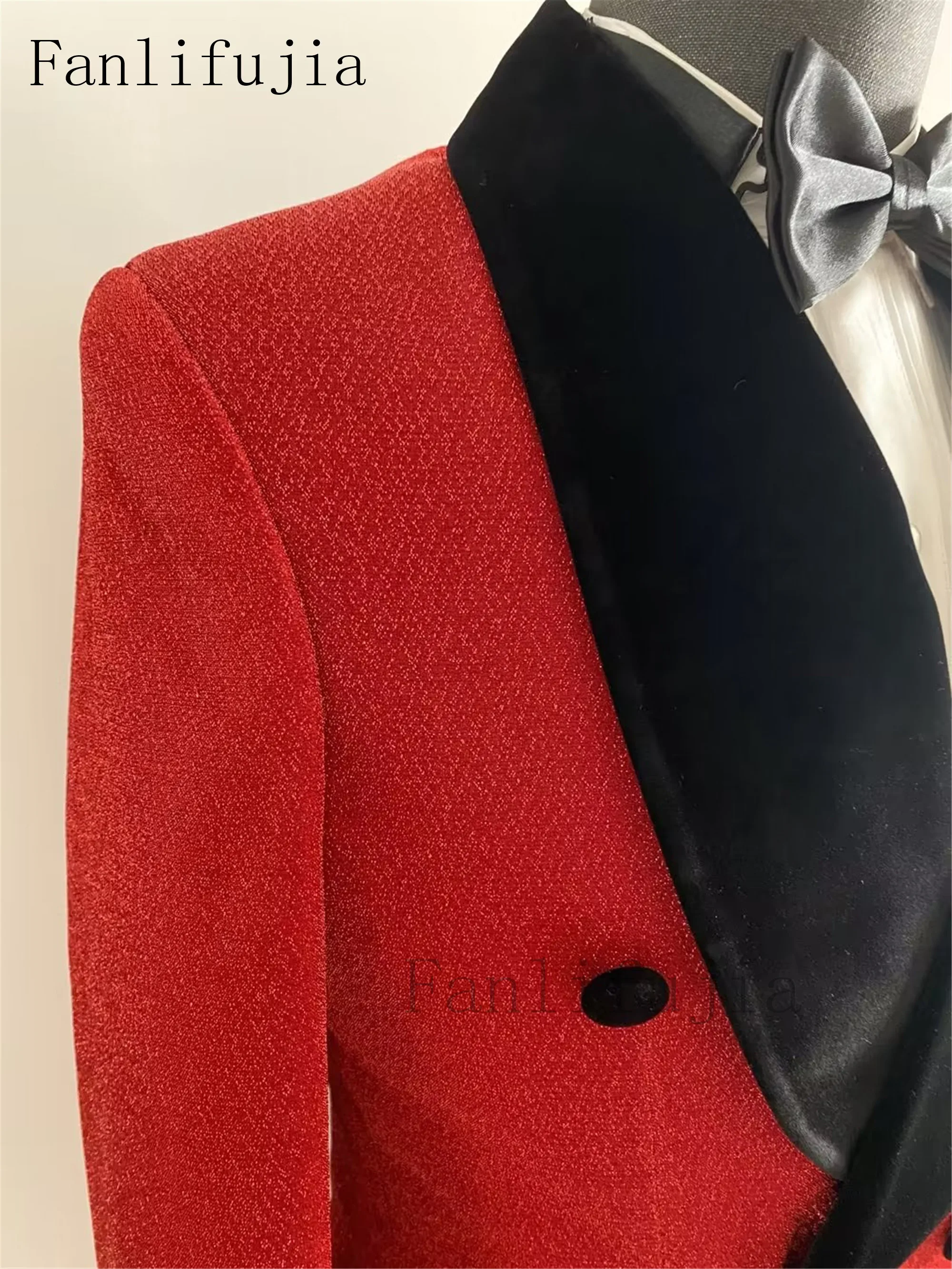 Fanlifujia-trajes de lujo con purpurina roja para hombre, esmoquin de boda para novio, chaqueta con doble botonadura, vestido Formal de fiesta de noche y graduación, conjunto de 2 piezas