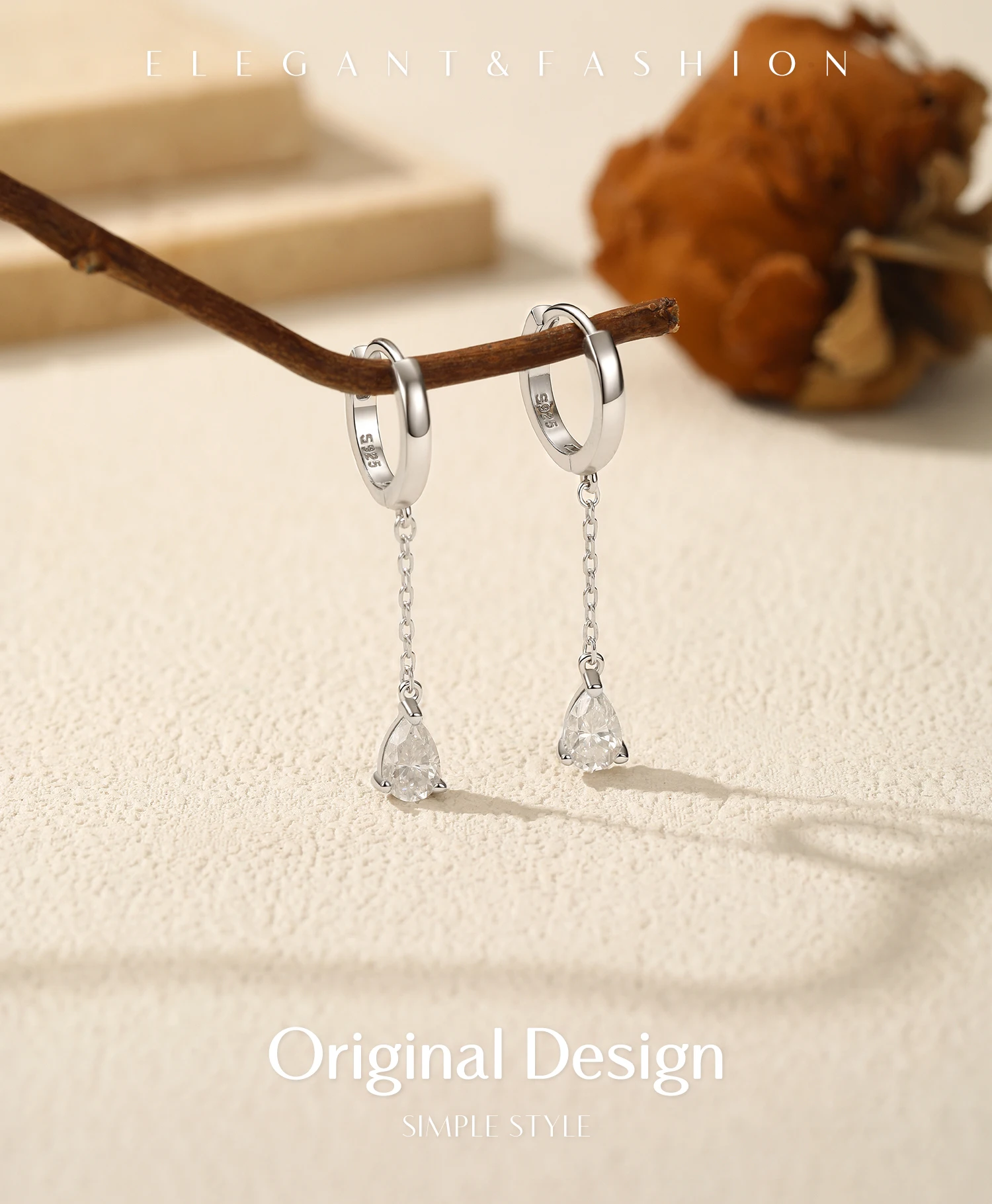 MODIAN 1 CT D Color Pear Cut Moissanite Drop Earrings 925 Sterling Silver Long Chain Lab Diamond Hoop Earrings Jewelry For Women