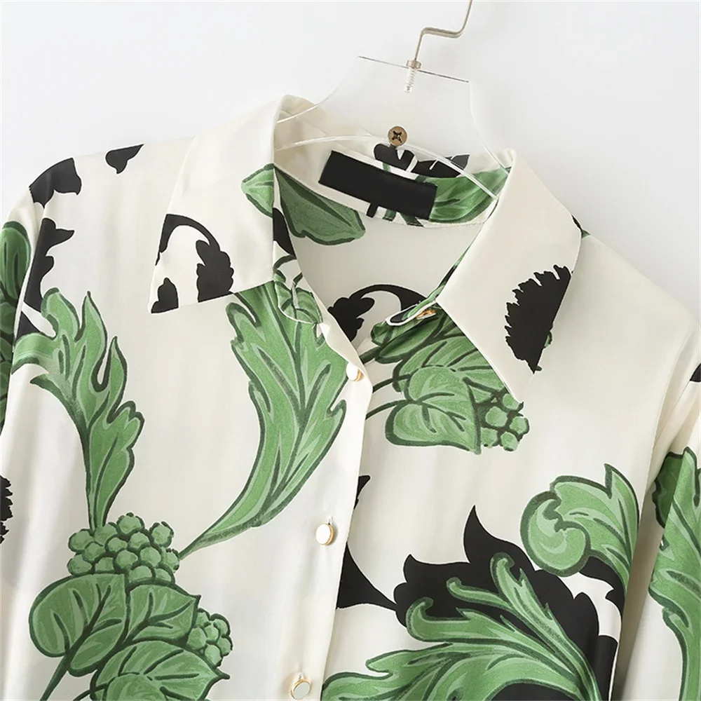 2024 Spring New Women's Casual Style Slim Flip Collar Long Sleeves with Belt Printed Shirt Style Dress