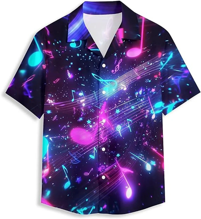 

Musical Note 3d Print Shirts Men Women Funny Fashion Hawaiian Shirt Short Sleeve Casual Beach Shirts Lapel Blouse Holiday Blouse