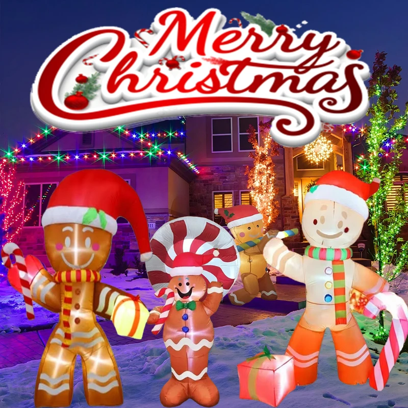 

Gingerbread Man Christmas Inflatable Decorations with Build-in LEDs Blow Up Inflated Model Xmas Party New Year Outdoor Props