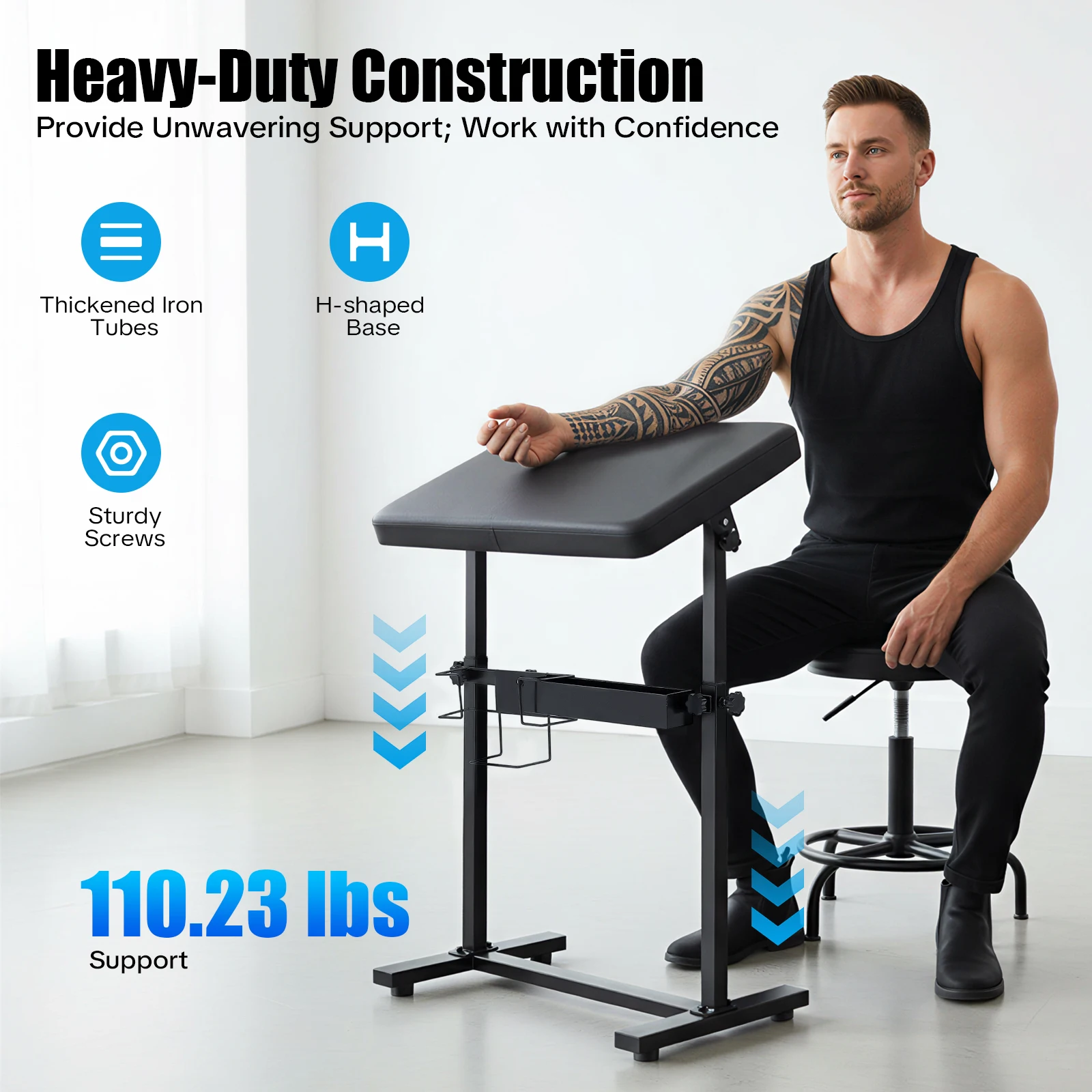 

Подставка для татуировки с подушкой 60*40*6 см, отдельно стоящая, регулируемая высота и угол, кронштейн для подлокотников, подставка для салона-студии