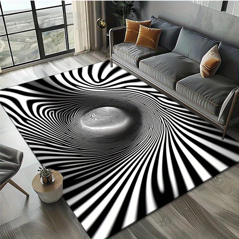 

Коврик с оптической иллюзией для современной гостиной — черно-белый спиральный дизайн, ковер большого размера, современный художественный декор