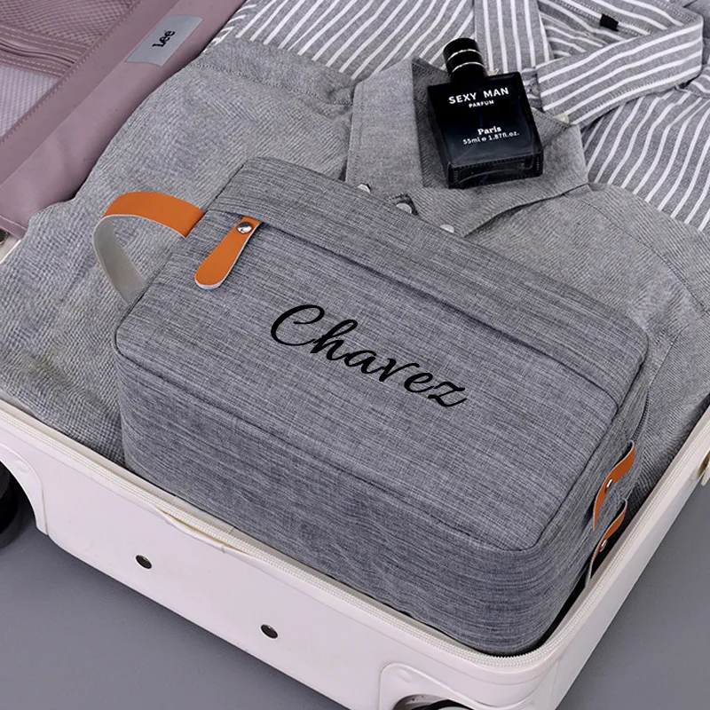 Personalisierte Bestickte Herren-Kulturtasche mit Namen, Doppellagige Oxford-Stoff Toilettentasche mit Großer Kapazität, Reisetasche mit Individuellem Text – Detail 5