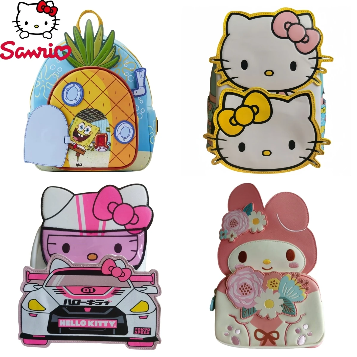 New Disney Stitch Spongabob Sanrio Hello Kitty Womens Double Strap Shoulder Bag Purse School Backpack Cute Cartoon Backpack Gift