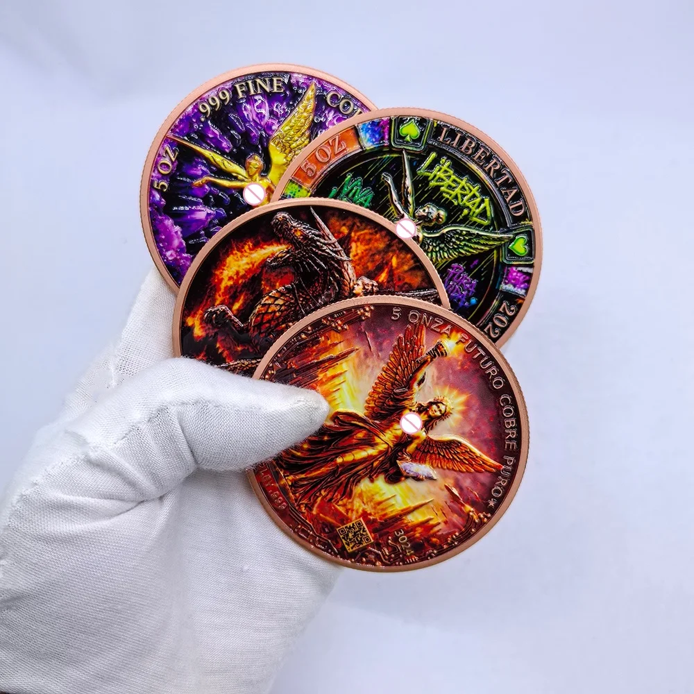 4 Designs 5OZ .999 Reines Kupfer Engel & Drache Gedenkmedaillon Vintage Sammlerstück Herausforderungsmünze Kunstdekoration Souvenir Geschenk
