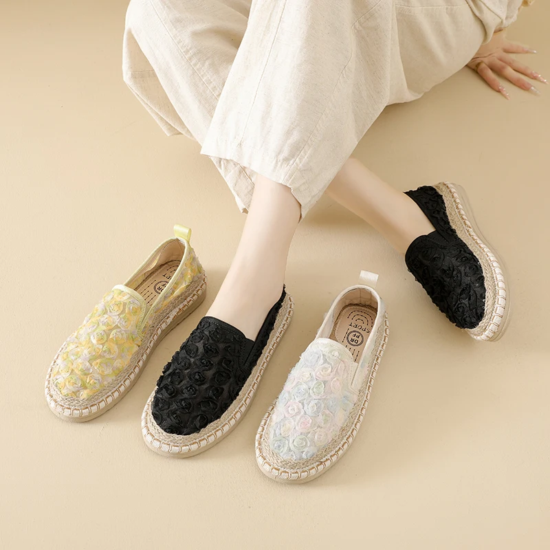 

2026 Hot Sale Breathable Mesh Lace Ballet Flats Shoes Womens Espadrilles Casual Floral Women's Loafers Zapatillas Fisherman