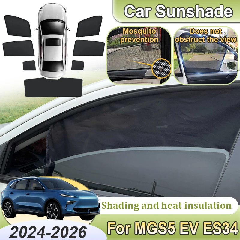 

For MGS5 EV Sunshades 2025 2024~2026 ES34 Auto Magnetic Mesh Sunscreens Window Windshield Sun Shade Visors Parts Car Accessories