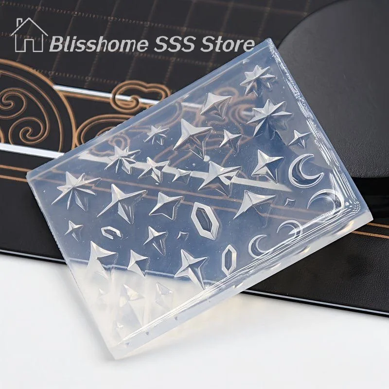 【S】Silicone Nail Art Molds Rhombus Diamond Pentagram Design Carving Template Nail Accessories For Women DIY Manicure
