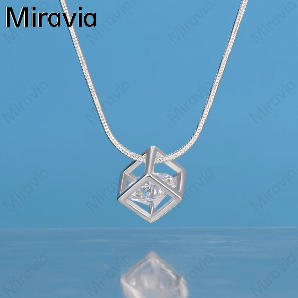 

Miravia 925 Sterling Silver Zircon Cube Pendant Necklace - A Unique Gift For Women, Versatile For Events And Jewelry