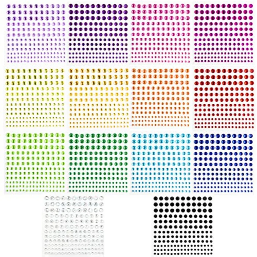 2310 PCS Self Adhesive Rhinestone Gem Stickers for Face Nail Body Makeup Festival, 4 Size 14 Sheets Bling Jewels Stickers Earri