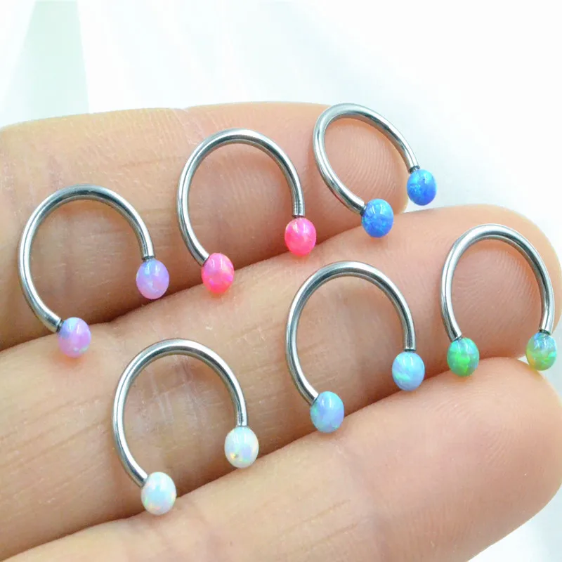 

10pcs Surgical Steel Opal 16G Nose Septum Ring Eyebrow Bar Body Piercing Earring Ear Helix Diath Tragus ring 16GX6/8/10/12MM