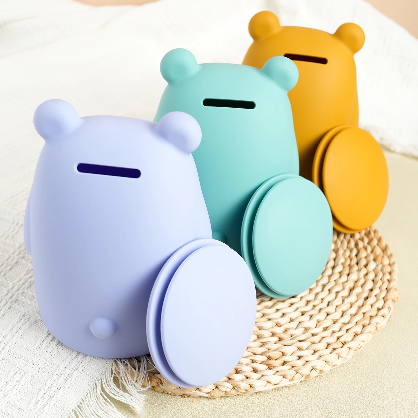 

1PCS Baby Silicone Piggy Bank Cute Bear Shape Baby Toys Soft Money Bank Pure Color Baby Items Kids Coin Bank