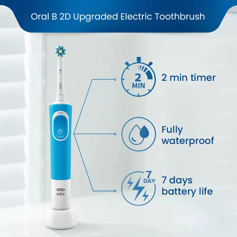 Oral B Vitality 100 cepillo de dientes eléctrico recargable acción cruzada limpieza para adultos temporizador cepillo de dientes impermeable alimentado por Braun