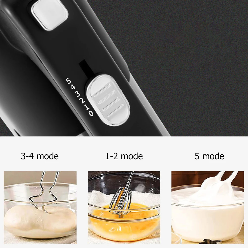 Handheld Electric Egg Beater 5-Speed Automatic Handheld Blenders Multifunctional Stainless Steel Dough Kneading Baking Tool