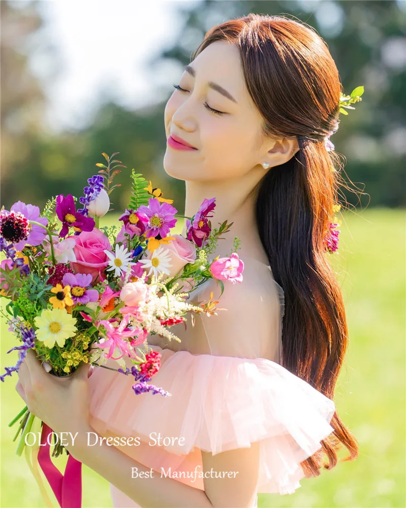 OLOEY-Robe de soirée en tulle rose blush, tenue de princesse, à volants, à plusieurs niveaux, quel que soit le jardin, mariage, séance photo, corset au dos