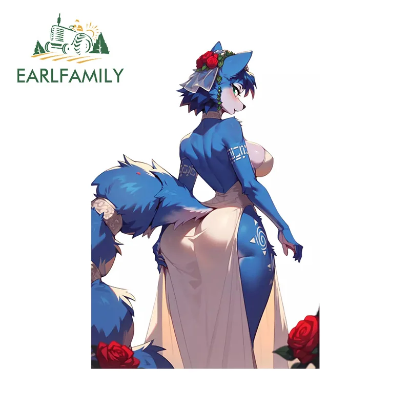 EARLFAMILY 13cm x 9.1cm Blue Furry Krystal Car Sticker Beautiful Dress Tattoo Luggage Decal Creative Car Lable Laptop Decor