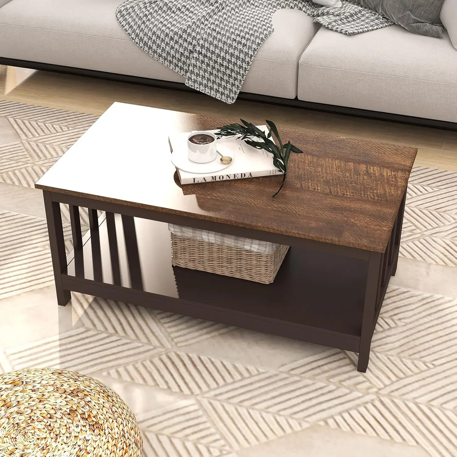 Mesa de centro de fazenda, mesa de café expresso com prateleira, 40 polegadas