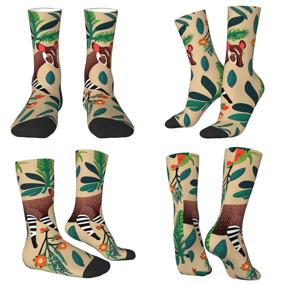 All Seasons Crew Stockings Okapi Animalier On Grass Vintage Socks Harajuku Long Socks for Men Women Valentine's Day Gifts