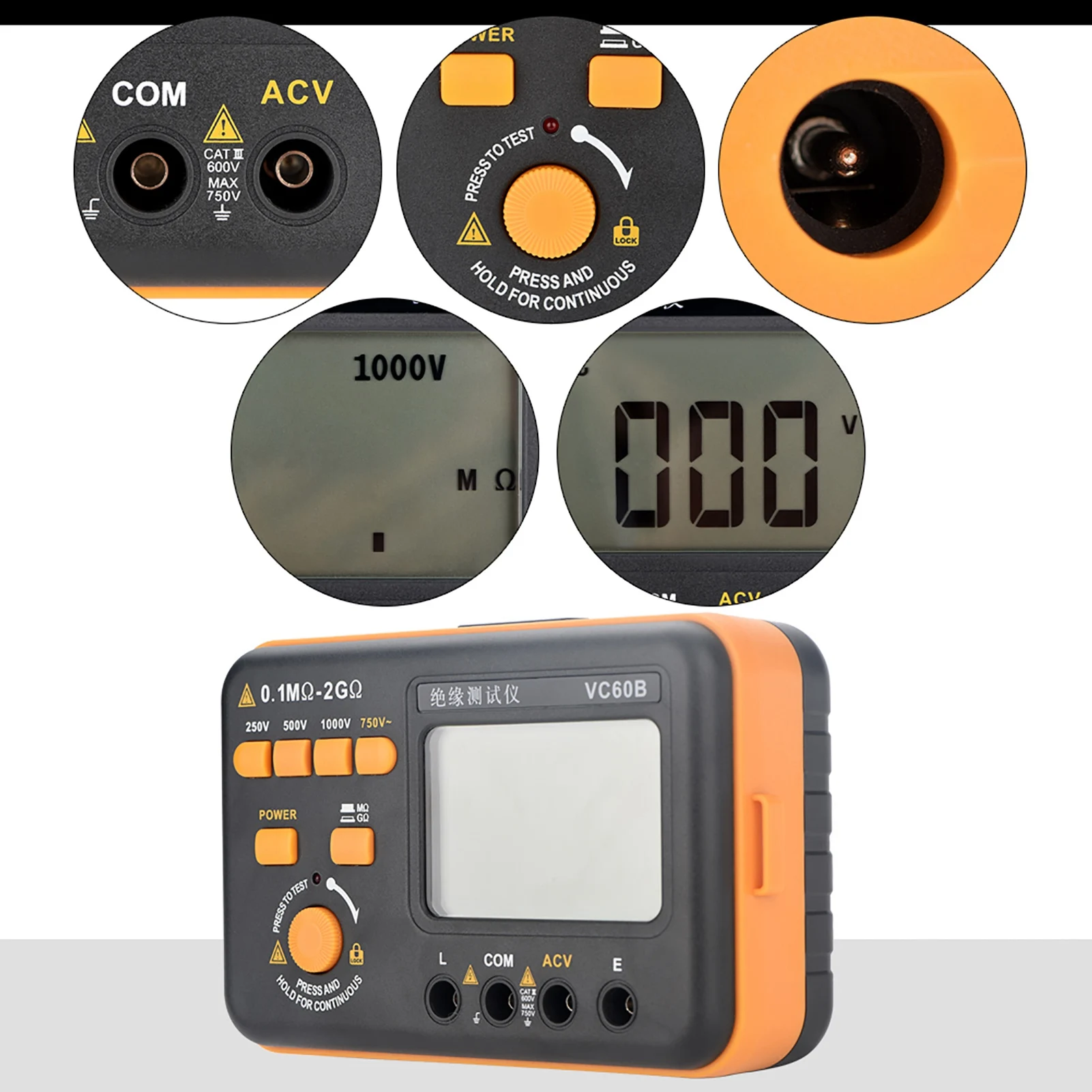 

Digital Megohmmeter VC60B for Insulation Resistance Evaluation with 1999 Count Display and Manual Data Hold Function