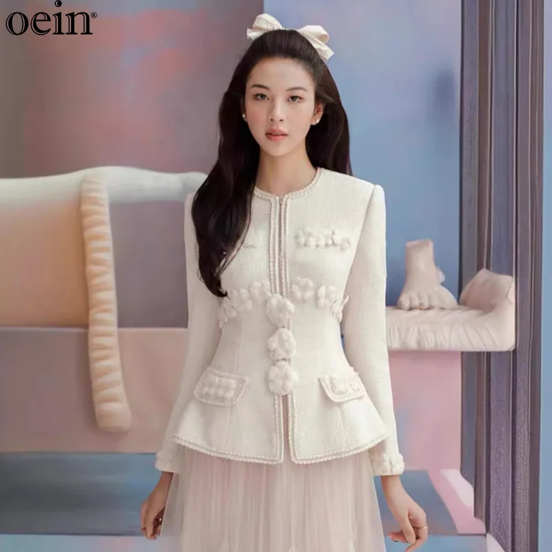 {oein} French Socialite Xiaoxiang Style Super Beautiful Short Jacket 2024 New High-end Three-dimensional Flower Chic Top