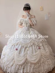 Fluffy Dream Lolita Prom Dress Elegant One Shoulder Floral Embroidered Lace Ruffles Romantic Princess Dress robe de soiree