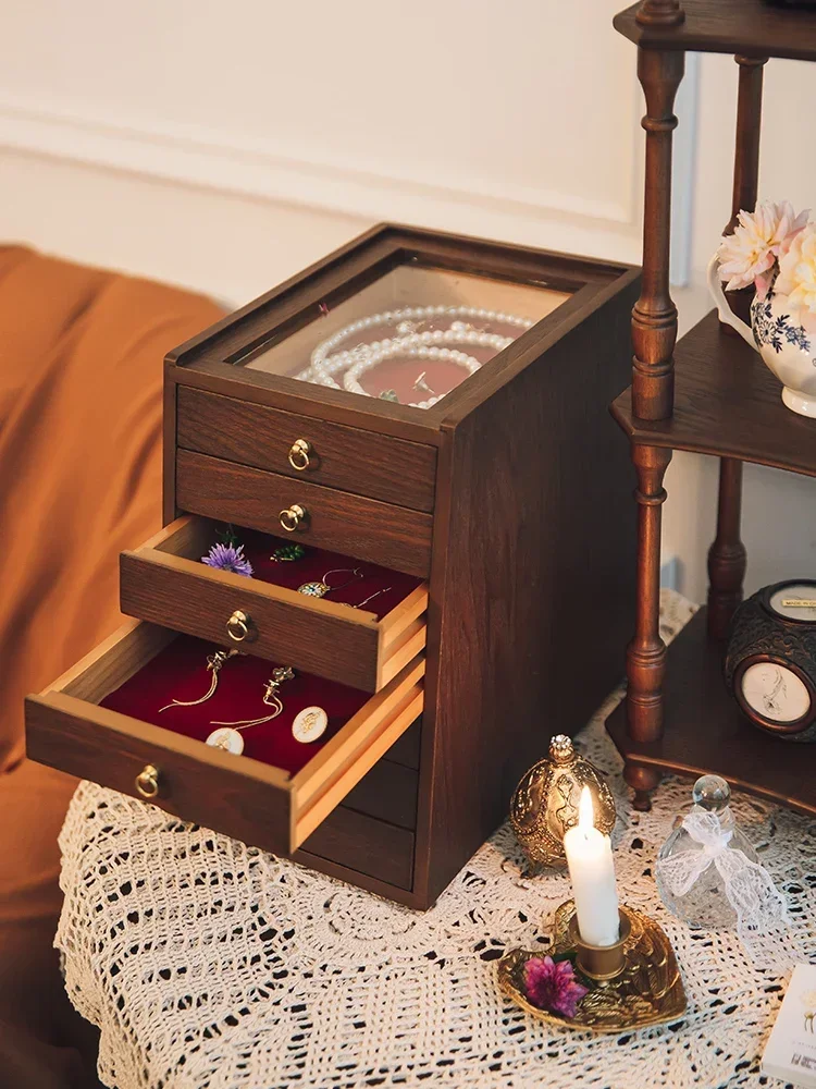 Classical Wooden Jewelry Box,Multi-Layer Drawer Organizer,Desktop Display Storage Case,Retro Jewelry Holder, Timeless Organizer.