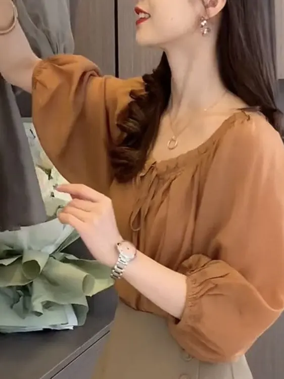 Ele único mujer gasa irt Bubble Sve novedad de verano Sle Top adelgazante Faionable pequeño irt francés Sle ajuste suelto