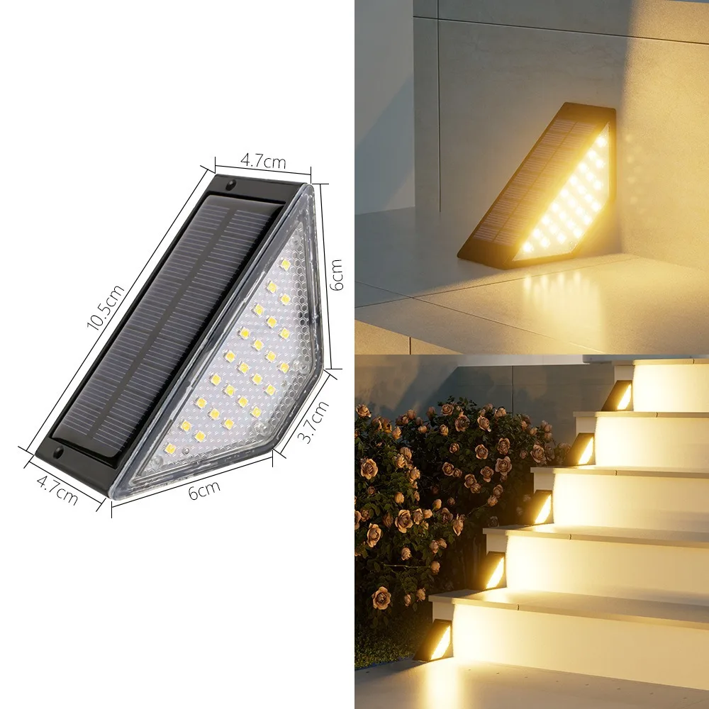 Lampe solaire LED triangulaire pour marches, étanche, pour extérieur, jardin, allée, porche, balcon, terrasse, cour, aménagement paysager
