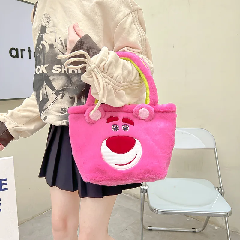 Plush Strawberry Bear Handbag Single-shoulder Portable Shopping Bag Large Capacity Double-sided Doll Bag Children Bags Fashion