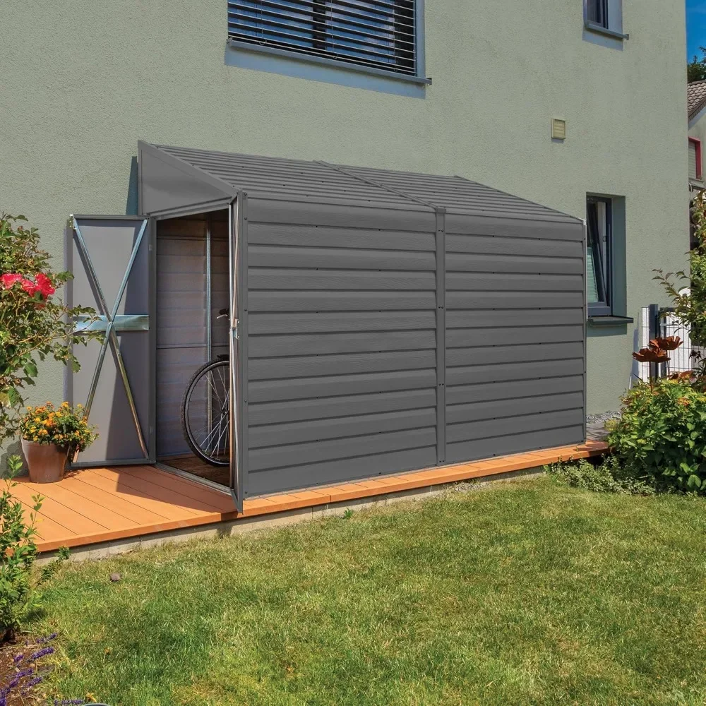 

4' x 10' Galvanized Steel Outdoor Storage Shed with Sloped Roof and Double-Door Entry, UV-Resistant Steel Floorless