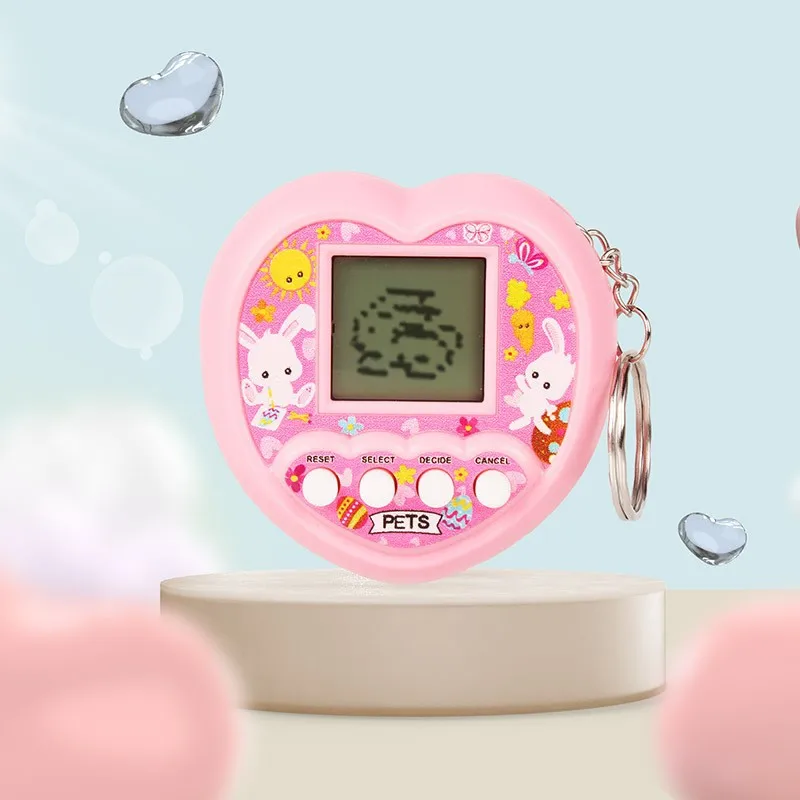 Macchina elettronica per animali domestici a forma di cuore per bambini Tamagotchi Console di gioco portatile Giocattolo Mini portachiavi con ciondolo per animali domestici digitale virtuale Piccoli giocattoli