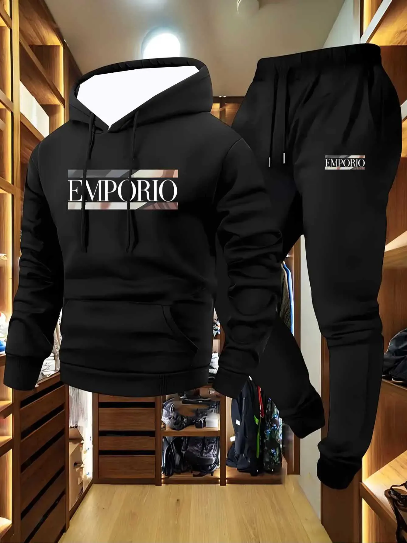 Felpa sportiva casual da uomo con cappuccio e jogging, coulisse comoda e traspirante con stampa, tasca a marsupio frontale, perfetta per tutti