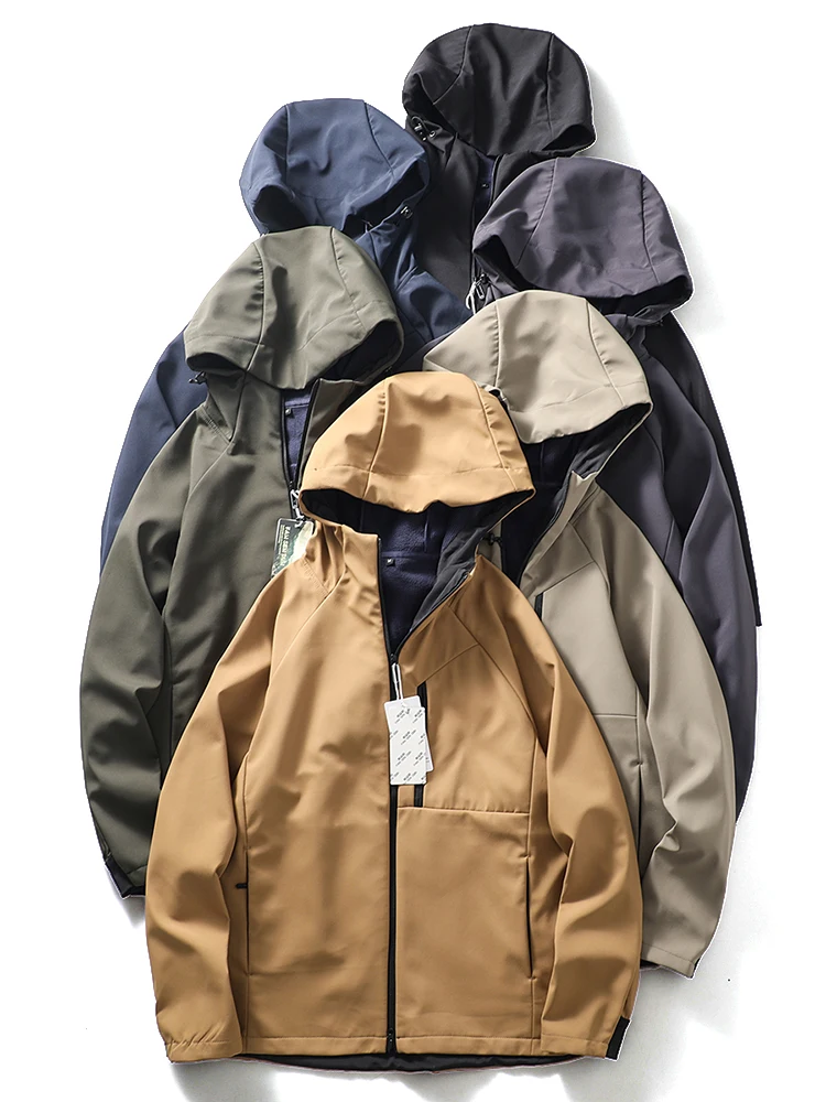 

Men's Outdoor Soft ell Jaet Windproof Waterproof Workwear Coat Sports Jaet Youth Faion Polyester Fiber Long Sve