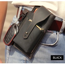 Luufan-riñonera pequeña informal de cuero de vaca para hombre, bolso con gancho, cinturón, estuche para cigarrillos, 5,5 pulgadas