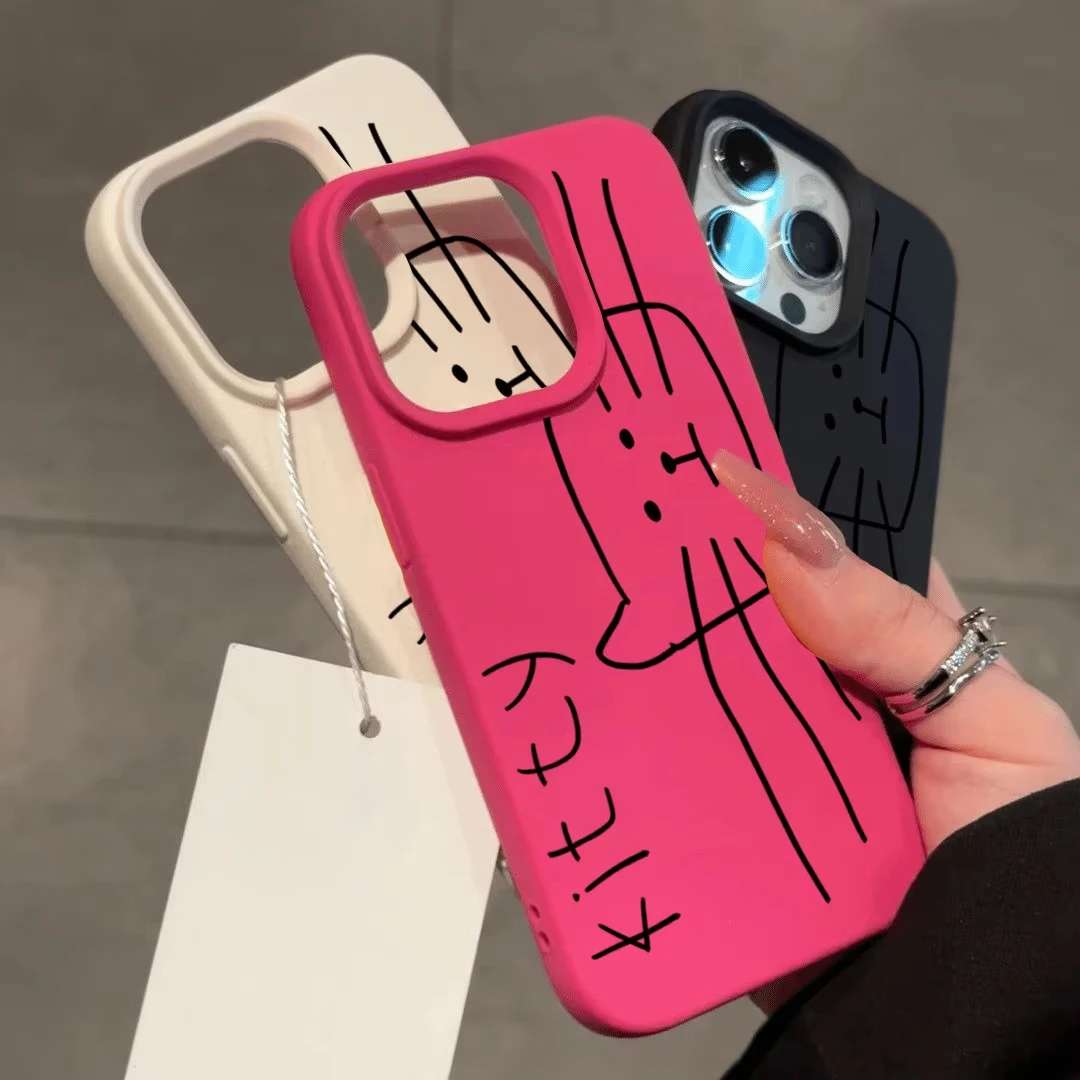 مجردة الإبداعية لطيف و القط خط Lichee نمط غطاء من السيليكون آيفون 16 برو ماكس 15 14 زائد 13 12 11 XS ماكس X XR 16 غطاء