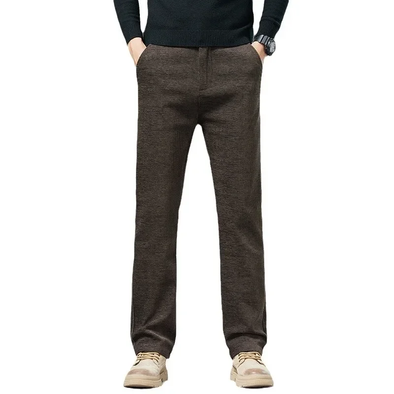 

Мужские осенне-зимние мужские повседневные брюки из плотного синели, прямая версия модных повседневных удобных джентльменов для взрослых