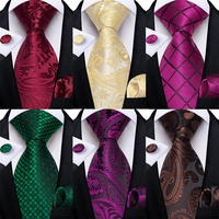 2024 New Silk Polyester Men's 8cm Tie Set with Pocket Square Cufflinks Wedding Party Groom Accessories Necktie Gift for Husband
