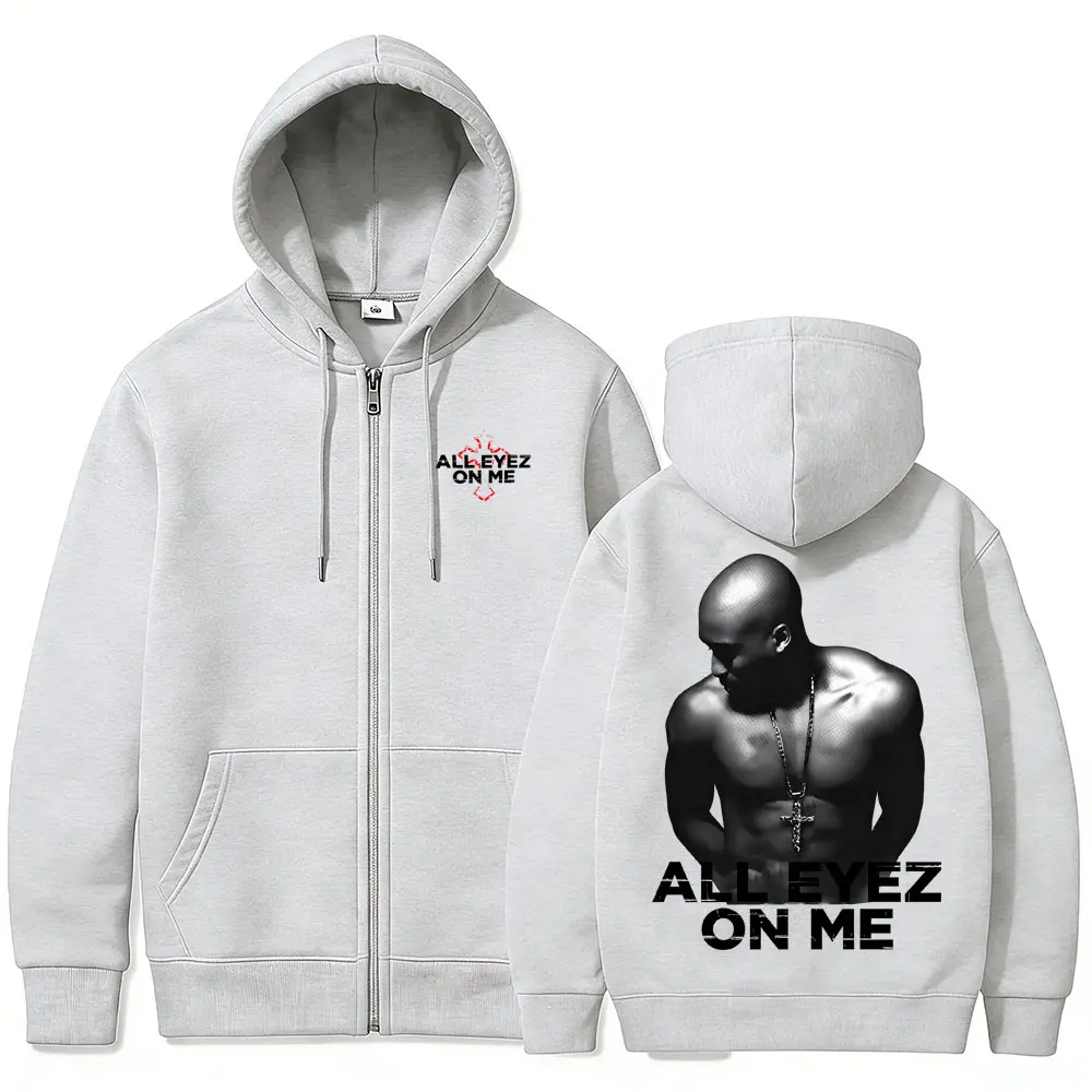 Rapper Tupac 2pac All Eyez on Me Cross Zipper Hoodie für Männer und Frauen Hip-Hop Mode Reißverschluss-Kapuzenpullover Herren Lässige Übergroße Streetwear – Detail 6
