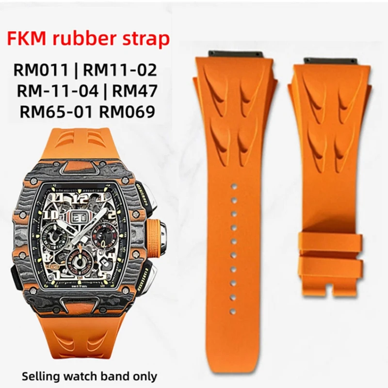 Soft Fluororubber Watch Strap For Richard Mille RM011/02/03 RM47 RM65-01 069 Men's Replacement watch band bracelet Folding Clasp