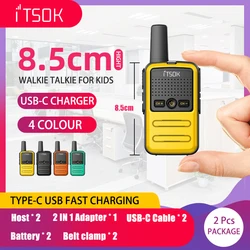 2pcs Mini Toy 1~5 Km UHF Gift Two Way Transceiver USB-C Tablet Colorful Fuselage New Kids Talki Walki Walkie Talkie Radio Type-c
