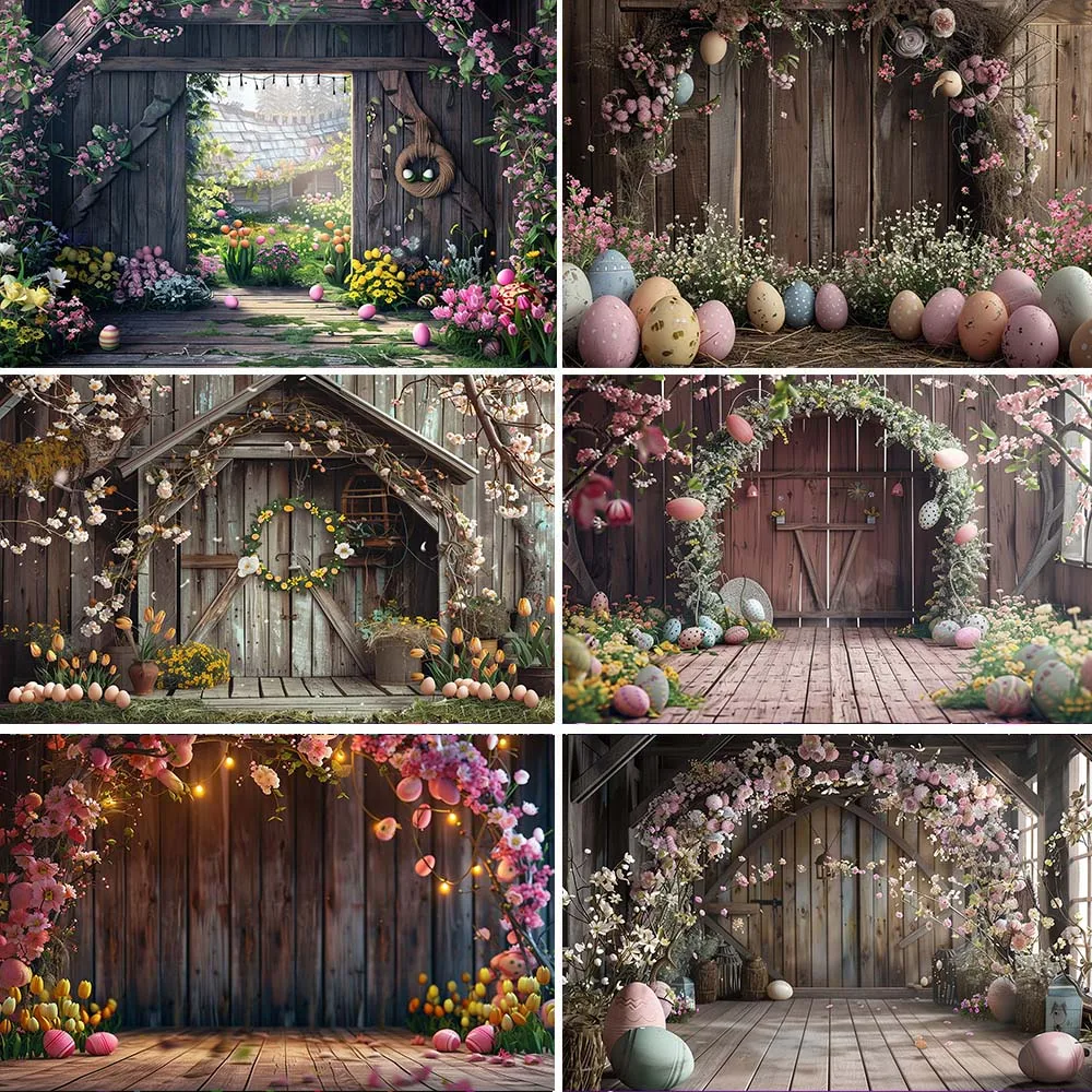 Spring Easter Photography Backdrop Bunny Flower Egg Floral Garden Rabbit Happy Easter Baby Birtday Party Background Photo Studio