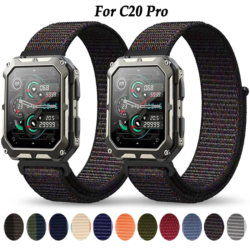 22mm Smartwatch Band For C20 Pro Strap Hook Loop Nylon Strap Belt For C20 Pro Bracelet Watch Accessories