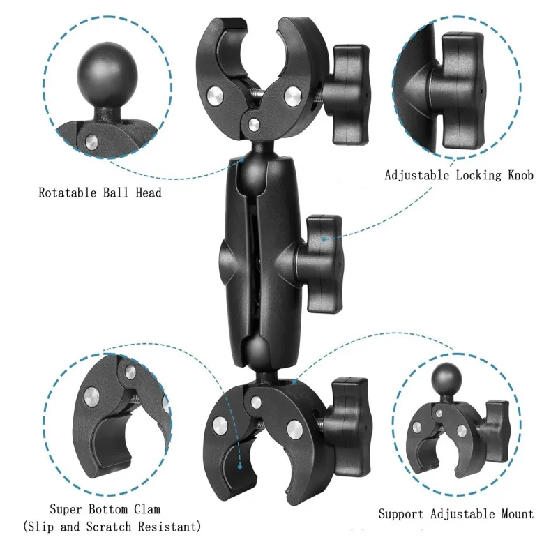 Double Socket Arm Clamp for Insta360 X4 X3 X2 GoPro 12 11 10 9 Camera Motorcycle Bicycle Handlebar Base Mounting Bracket Clip