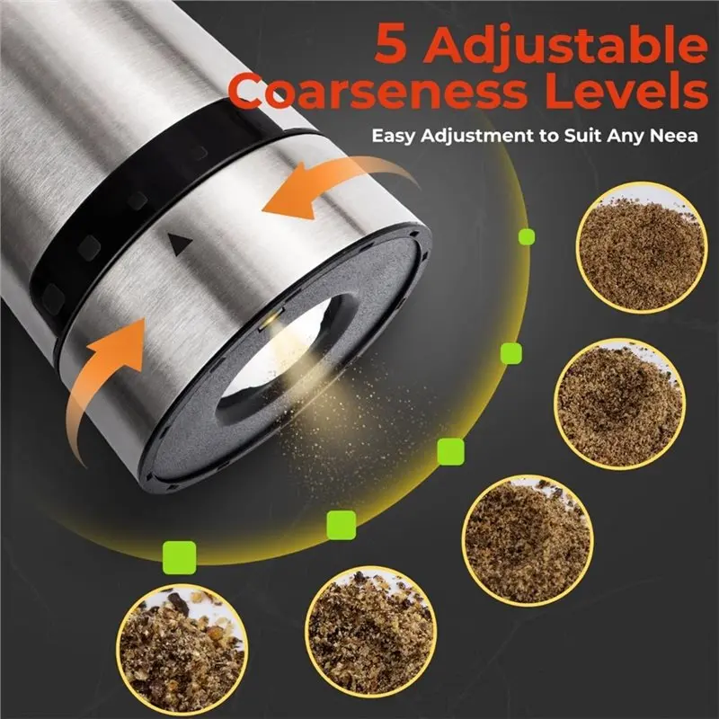【NEW A39M】 Electric Salt And Pepper Grinder Set,With LED Lights,Stainless Steel Automatic Pepper&Salt Mill Adjustable Coarseness