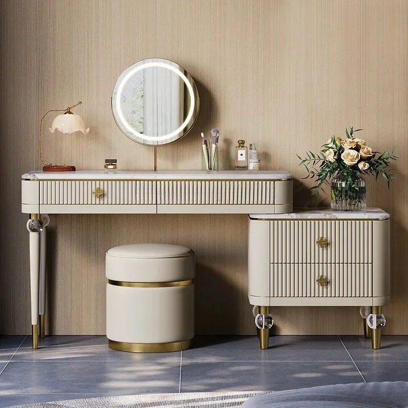 

Light luxury makeup table haute couture designer solid wood marble integrated dresser combination6239