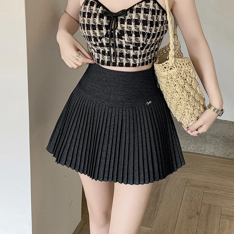 

High Waist A-Line Pleated Skirt Women's Summer Skirt Suit Stylish Folded Polyester Fiber Nylon Elastic Fiber Short Skirt