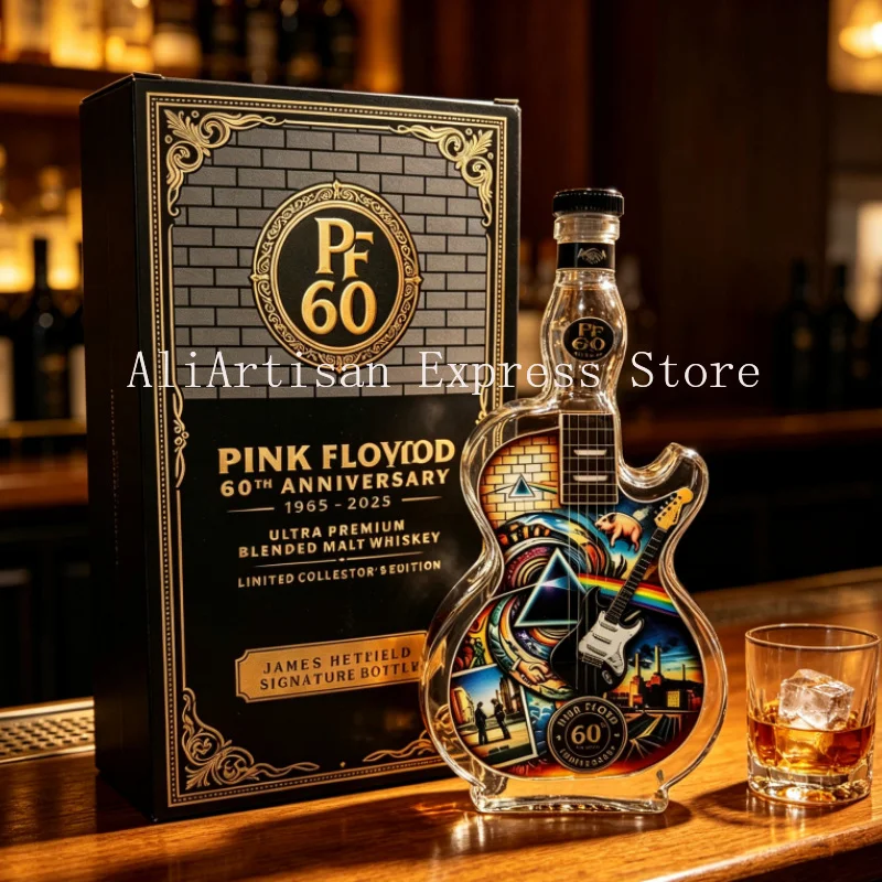 Unique Guitar Design Empty Glass Liquor Bottle 320ml, Collectible Decor Vessel for Bar Display, Gift with Packaging Box